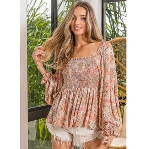 BiBi Floral Smocked Blouse - Multicolor